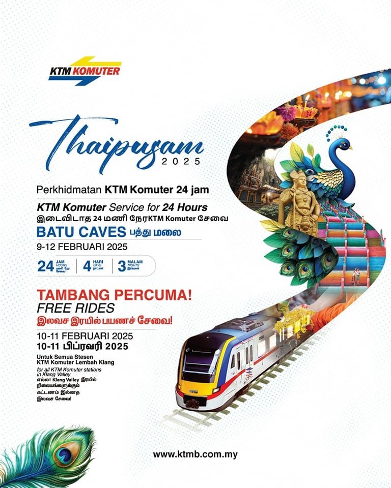 KTM Komuter يحظر الدراجات على القطارات خلال فترة ثايبوسام – 4D3N 24 ساعة ، ركوب الخيل الحرة من 10-11 فبراير KTM Komuter يحظر الدراجات على القطارات خلال فترة ثايبوسام – 4D3N 24 ساعة ، ركوب الخيل الحرة من 10-11 فبراير